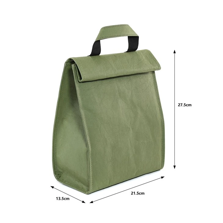 Green Washable Kraft Paper Lunch Cooler Bag